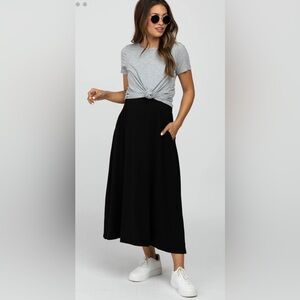 Pinkblush maternity black ruffle-waist midi skirt. XL. Has pockets.